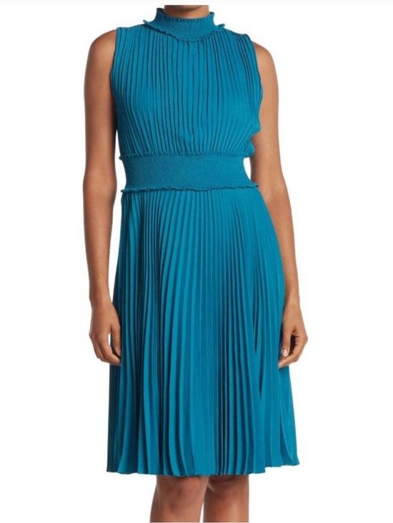 Nanette Lepore Dresses & Skirts - Nanette Nanette Lepore Sleeveless Smocked Neck Pleated Career Dress SZ 12 Teal